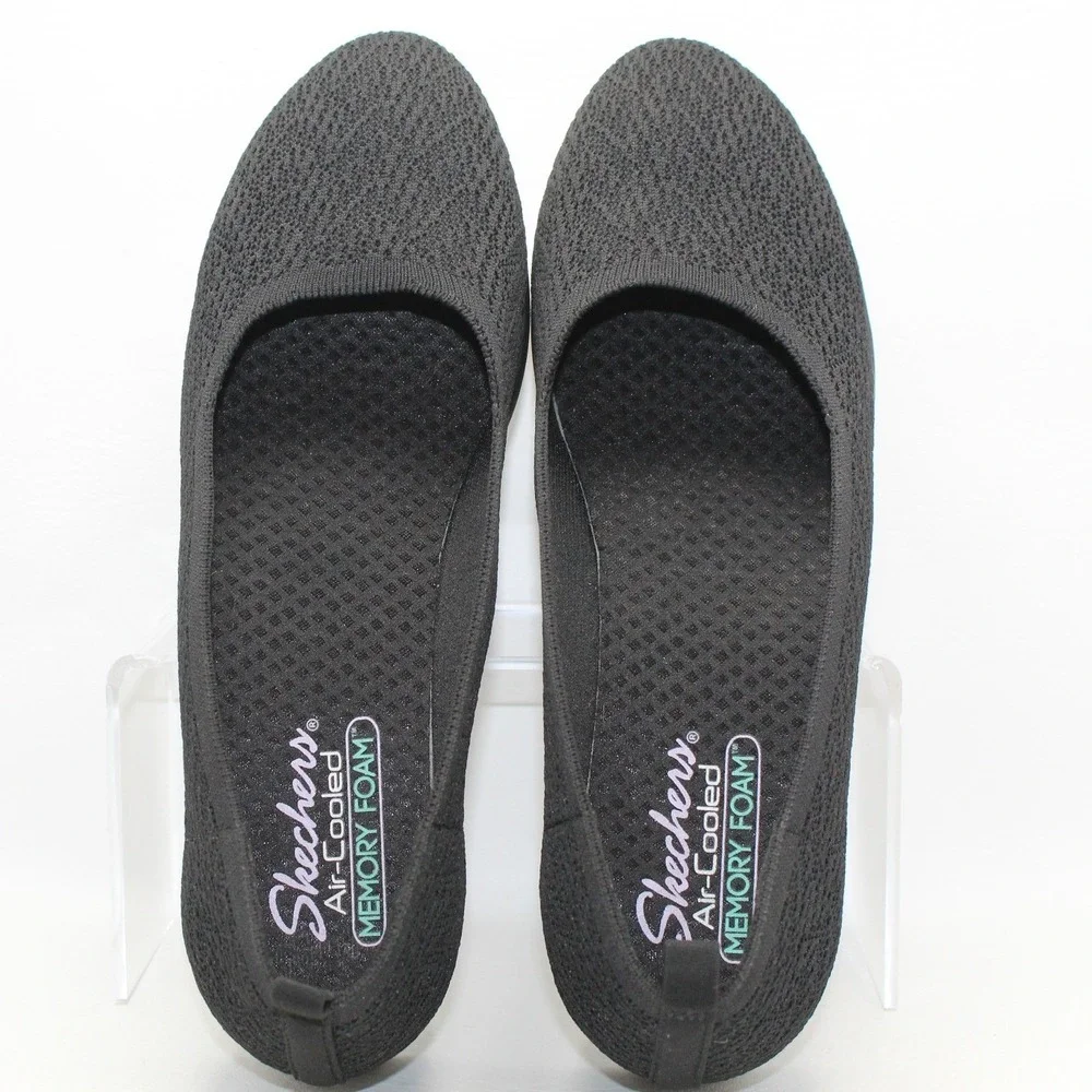 Skechers Stretch Fit Black Knit Slip On Flats Air Cooled‎ Memory Foam Womens 10
